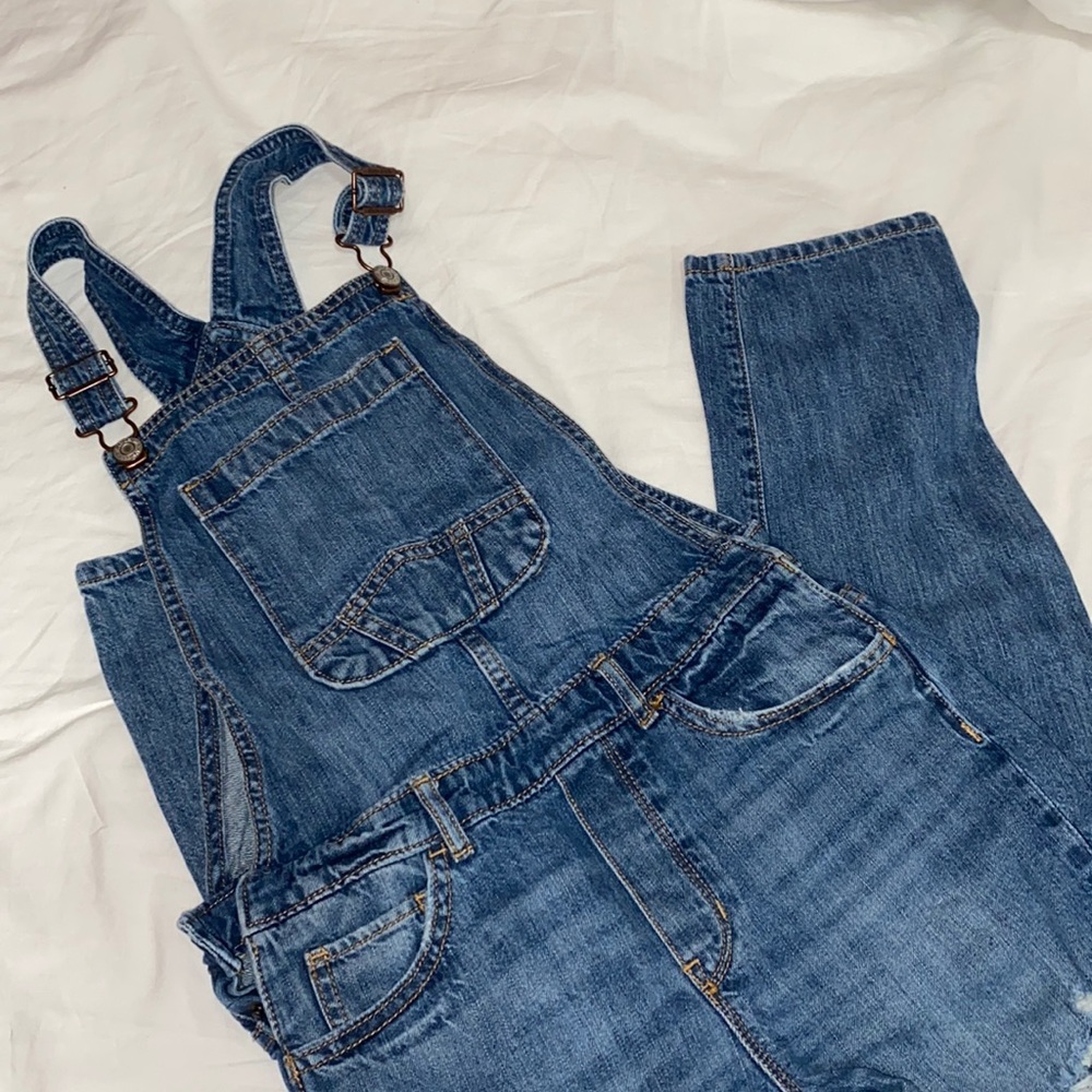 Gap Straight Leg Ripped Denim Overalls